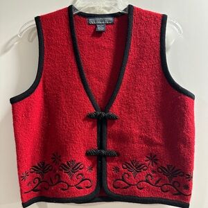 100% Wool Red Embroidered Vest
